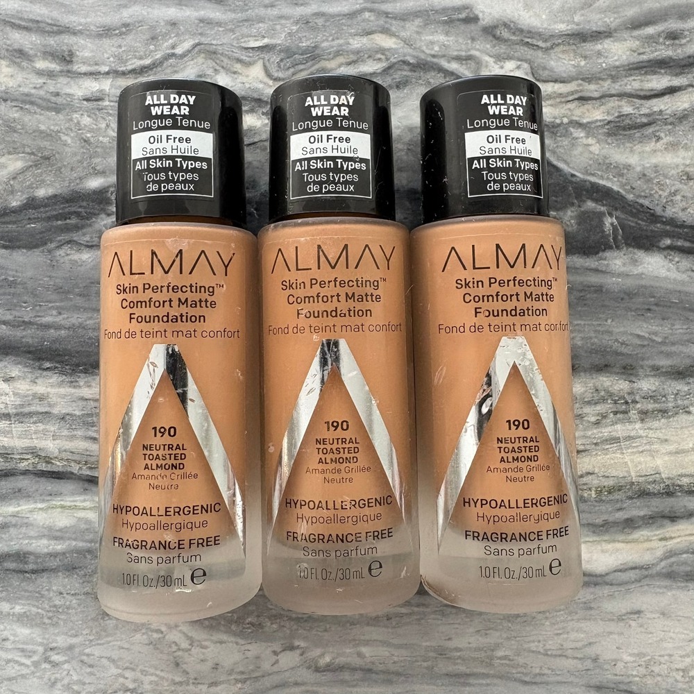 3x Almay Skin Perfecting Comfort Matte Foundation 190 Neutral Toasted Almond